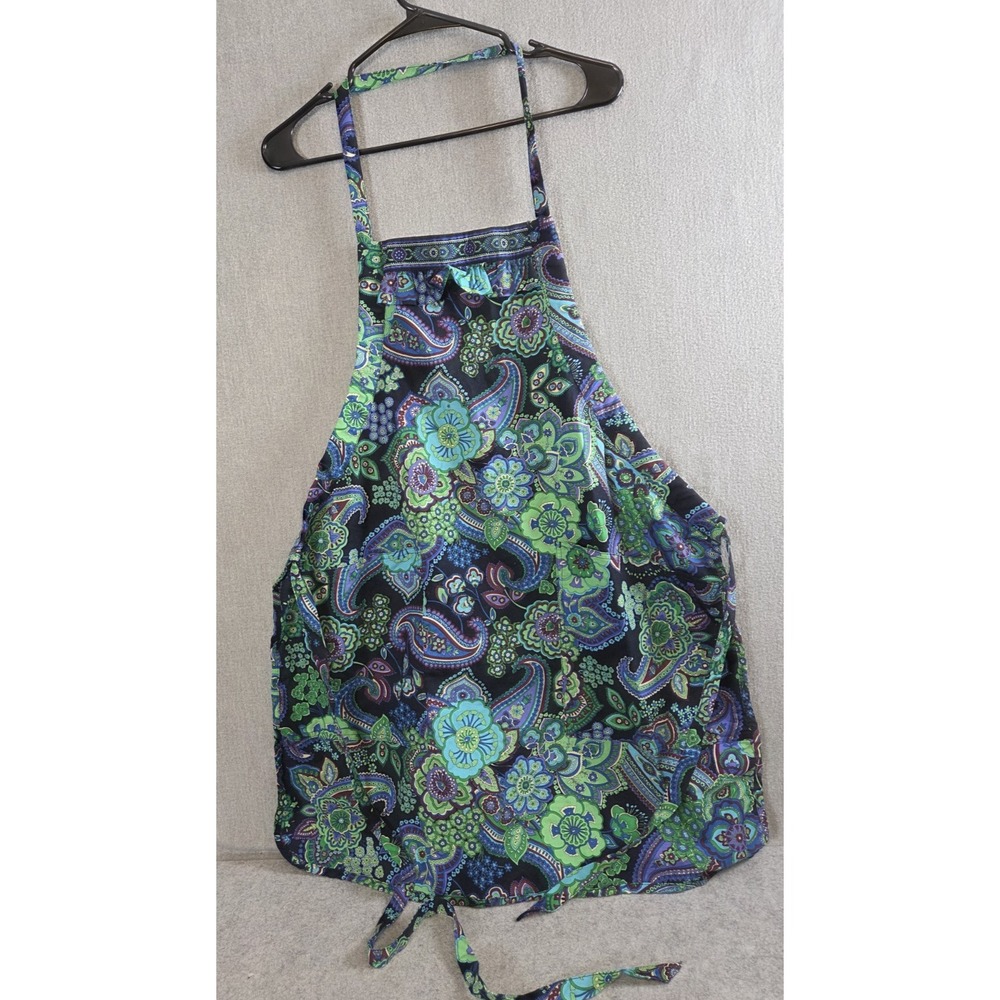 Vera Bradley Cotton Apron Blue Green Paisley Floral Cooking Gourmet Kitchen
